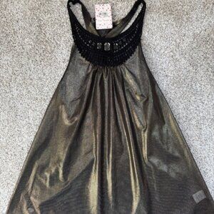 Free People Black/Gold Metallic Mesh Top Size M